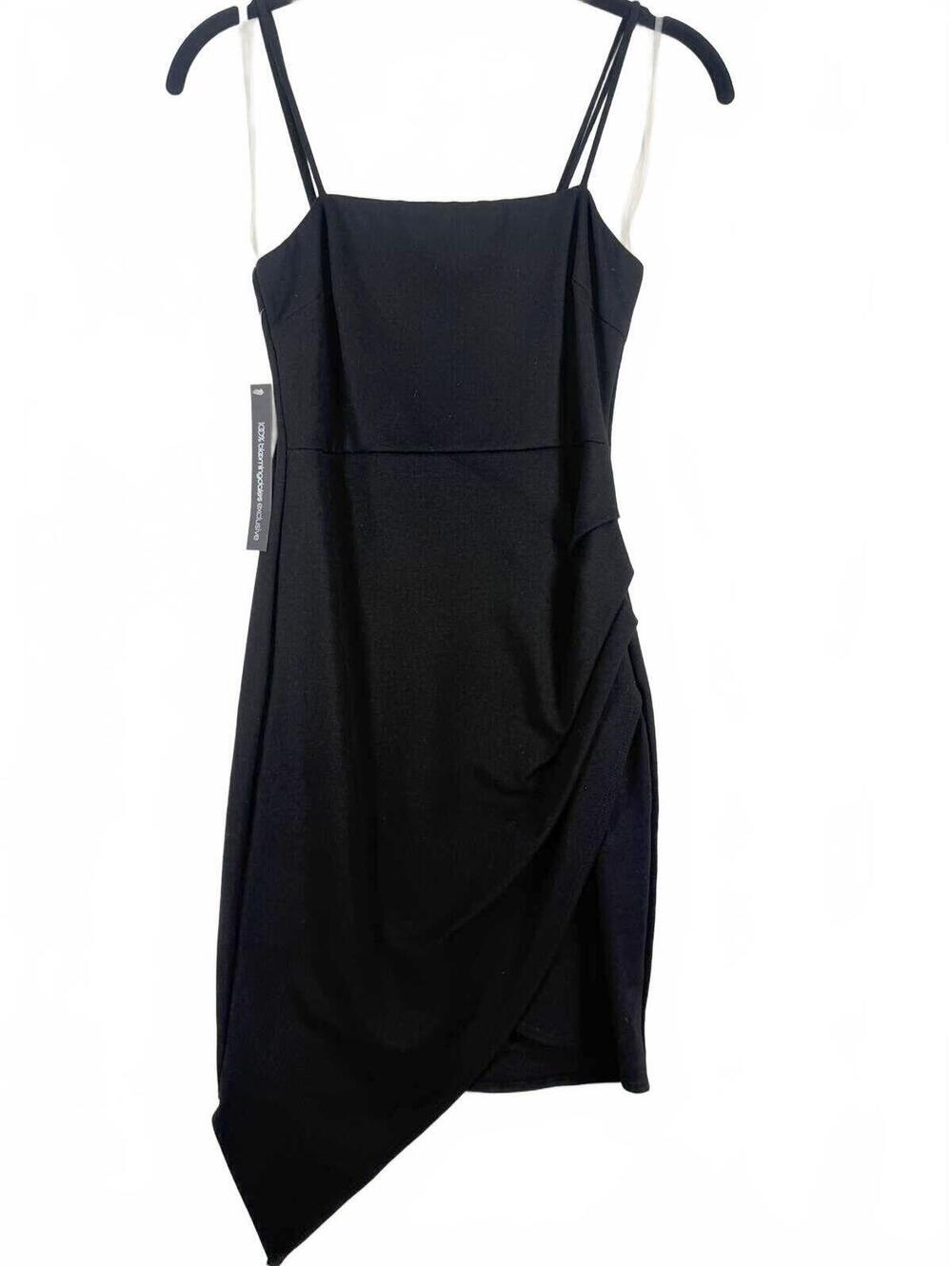 NEW‎ Sunset & Spring Bloomingdale’s Black Ruched Faux Wrap Asymmetric Dress XS